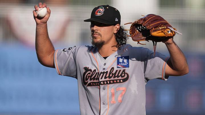 Columbus Clingstone's Cedric De Grandpre (17) pitches agains the Knoxville Smokies during a Minor League Baseball game on July 1, 2026, in Knoxville, Tennessee.