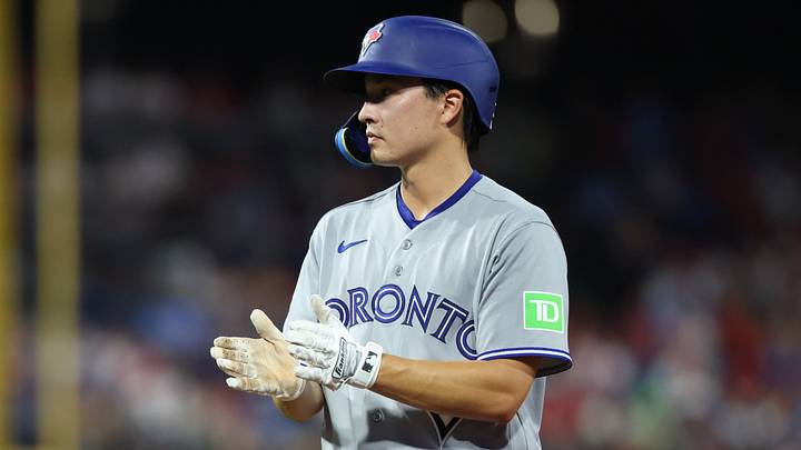 Blue Jays outfielder Brett Bateman (21) on first base during the sixth inning against the PHillies. Credit: Bill Streicher-Imagn Blue Jays outfielder Brett Bateman (21) on first base during the sixth inning against the PHillies. Credit: Bill Streicher-Imagn