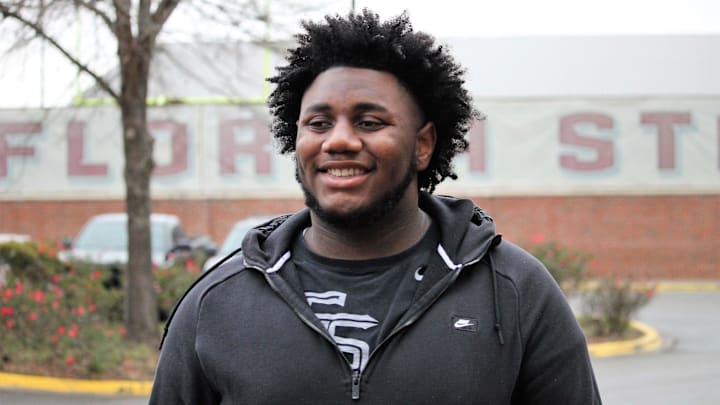2020 three-star offensive tackle Richie Leonard at FSU junior day on Feb. 2, 2019

Img 0612