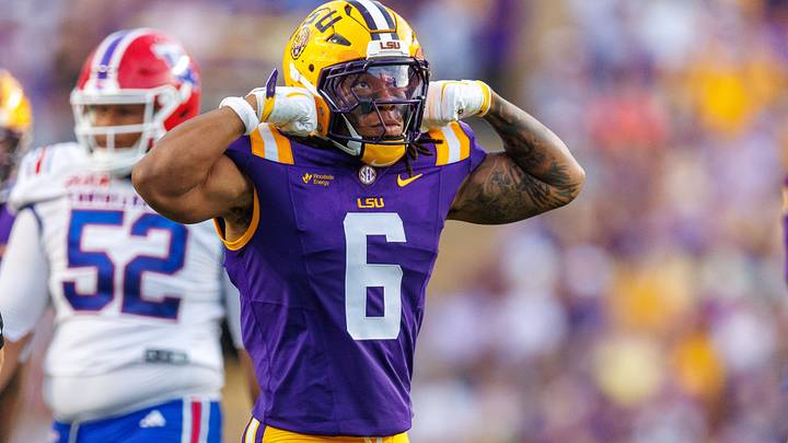 Sep 12, 2026; Baton Rouge, Louisiana, USA; LSU Tigers linebacker TJ Dottery (6) reacts to a play against Louisiana Tech Bulldogs during the first half at Tiger Stadium. Mandatory Credit: Stephen Lew-Imagn Images Sep 12, 2026; Baton Rouge, Louisiana, USA; LSU Tigers linebacker TJ Dottery (6) reacts to a play against Louisiana Tech Bulldogs during the first half at Tiger Stadium. Mandatory Credit: Stephen Lew-Imagn Images