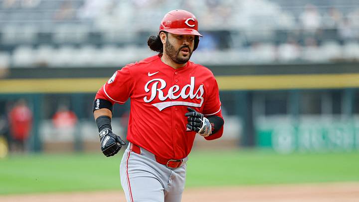 Aug 13, 2026; Chicago, Illinois, USA; Cincinnati Reds designated hitter Eugenio Suarez (28) rounds the bases after hitting a two-run home run against the Chicago White Sox during the first inning at Rate Field. Mandatory Credit: Kamil Krzaczynski-Imagn Images