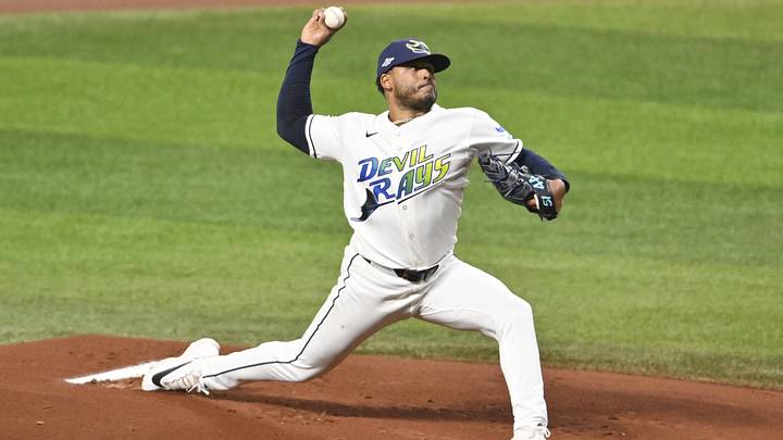Oct 19, 2026; St. Petersburg, Florida, USA; Tampa Bay Rays pitcher Freddy Peralta (51) pitches against the Cleveland Guardians during the first inning in game six of the ALCS for the 2026 MLB Playoffs at Tropicana Field. Mandatory Credit: Pablo Robles-Imagn Images Oct 19, 2026; St. Petersburg, Florida, USA; Tampa Bay Rays pitcher Freddy Peralta (51) pitches against the Cleveland Guardians during the first inning in game six of the ALCS for the 2026 MLB Playoffs at Tropicana Field. Mandatory Credit: Pablo Robles-Imagn Images