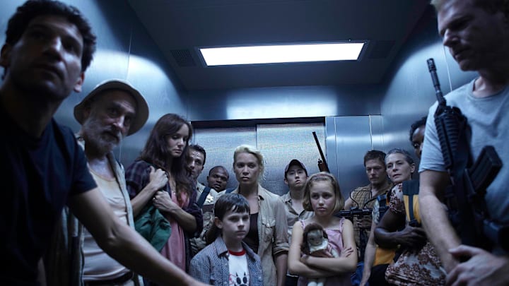 (L-R) Shane Walsh (Jon Bernthal), Dale (Jeffrey DeMunn), Lori Grimes (Sarah Wayne Callies), Rick Grimes (Andrew Lincoln), T-Dog (Robert 'IronE' Singleton), Carl Grimes (Chandler Riggs), Andrea (Laurie Holden), Glenn (Steven Yeun), Sophia (Madison Lintz), Daryl Dixon (Norman Reedus), Carol (Melissa Suzanne McBride), Jacqui (Jeryl Prescott) and Dr. Edwin Jenner (Noah Emmerich)