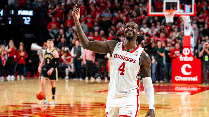 Nebraska Cornhuskers forward Juwan Gary (4) celebrates 