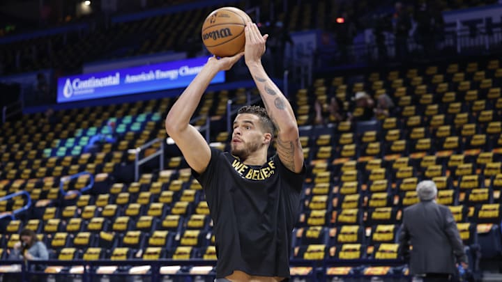May 7, 2025; Oklahoma City, Oklahoma, USA; Denver Nuggets forward Michael Porter Jr. warms up before the start of game two of the second round against the Oklahoma City Thunder for the 2025 NBA Playoffs at Paycom Center. Mandatory Credit: Alonzo Adams-Imagn Images