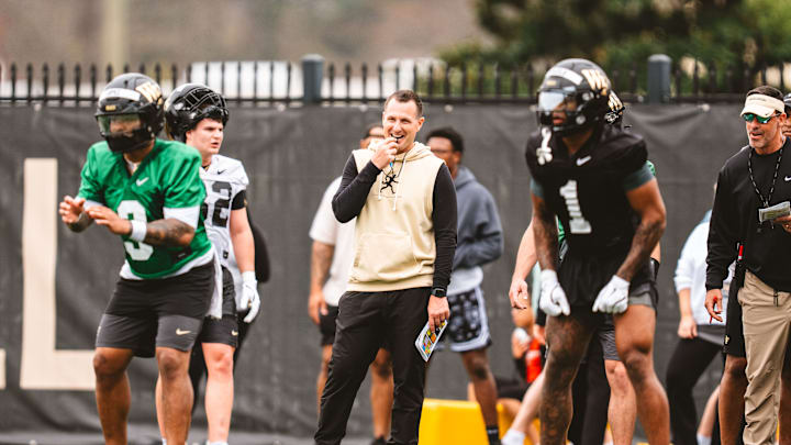 Wake Forest football coach Jake Dickert oversees spring practice 