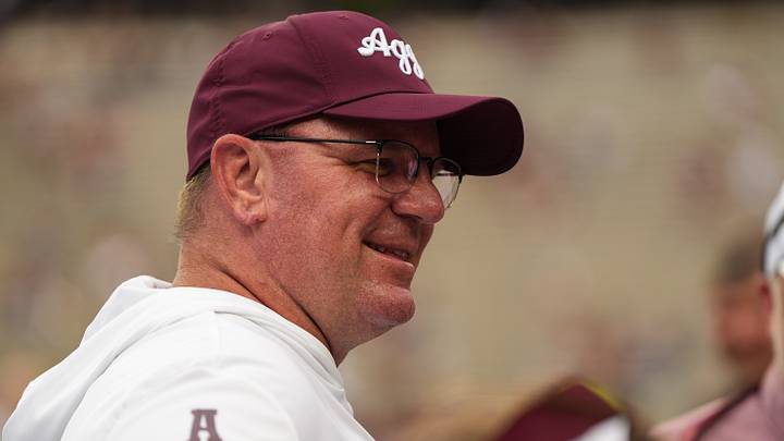 Texas A&M Aggies head coach Mike Elko pregame against the UTSA Roadrunners at Kyle Field. Texas A&M Aggies head coach Mike Elko pregame against the UTSA Roadrunners at Kyle Field.