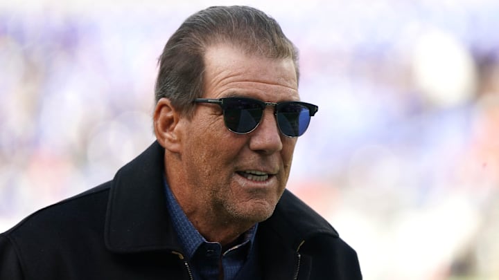 Dec 4, 2022; Baltimore, Maryland, USA; Baltimore Ravens owner Steve Bisciotti on the field prior to the game against the Denver Broncos at M&T Bank Stadium. Mandatory Credit: Mitch Stringer-Imagn Images