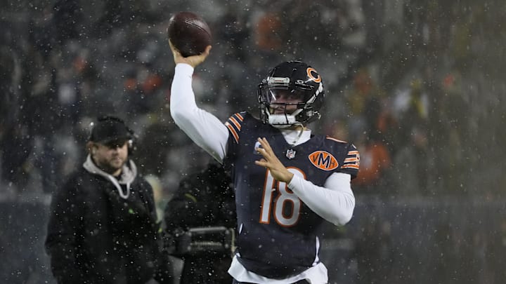 Jan 10, 2026; Chicago, IL, USA; Chicago Bears quarterback Caleb Williams (18) warms up prior to an NFC Wild Card Round game against the Green Bay Packers at Soldier Field. Mandatory Credit: David Banks-Imagn Images Jan 10, 2026; Chicago, IL, USA; Chicago Bears quarterback Caleb Williams (18) warms up prior to an NFC Wild Card Round game against the Green Bay Packers at Soldier Field. Mandatory Credit: David Banks-Imagn Images
