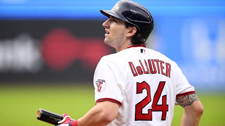 Jun 9, 2026: Cleveland Guardians right fielder Chase DeLauter (24) stands at the plate in the first inning against the New York Yankees at Progressive Field. 