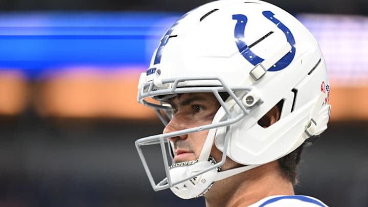Sep 14, 2025; Indianapolis, Indiana, USA; Indianapolis Colts quarterback Daniel Jones (17) warms up prior to the game against the Denver Broncos at Lucas Oil Stadium. Mandatory Credit: Robert Goddin-Imagn Images Sep 14, 2025; Indianapolis, Indiana, USA; Indianapolis Colts quarterback Daniel Jones (17) warms up prior to the game against the Denver Broncos at Lucas Oil Stadium. Mandatory Credit: Robert Goddin-Imagn Images
