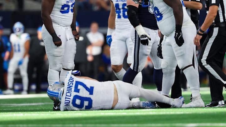 Aidan Hutchinson had 7.5 sacks through five games before suffering a leg injury against the Cowboys.