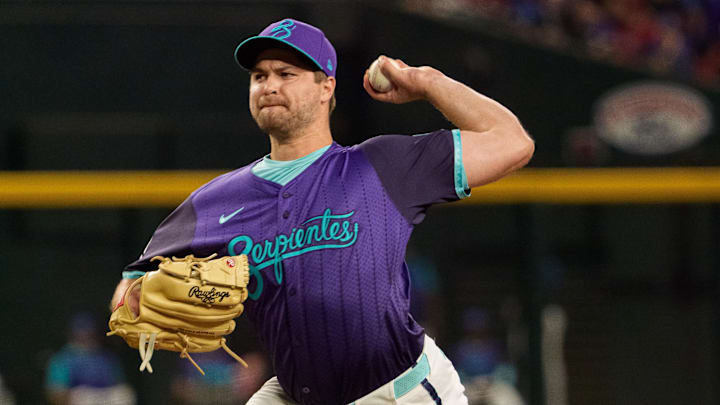 Aug 23, 2025; Phoenix, Arizona, USA; Arizona Diamondbacks starting pitcher Jalen Beeks (68) on the mound in the first inning against the Cincinnati Reds at Chase Field. Mandatory Credit: Allan Henry-Imagn Images