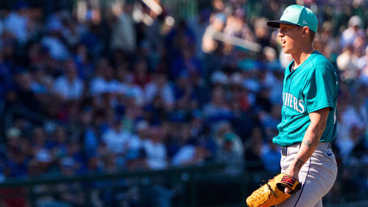Seattle Mariners pitcher Casey Legumina takes the mound for a game against the Chicago Cubs on March 8 at Sloan Park. Seattle Mariners pitcher Casey Legumina takes the mound for a game against the Chicago Cubs on March 8 at Sloan Park.