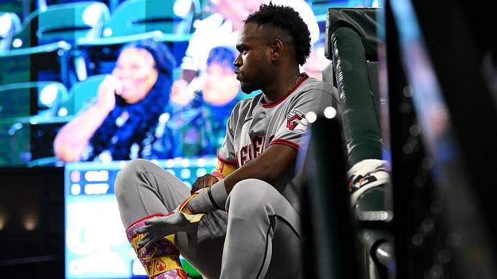 May 18, 2026: Cleveland Guardians left fielder Angel Martínez (1) watches the action against the Detroit Tigers from the dugout steps in the seventh inning at Comerica Park. 