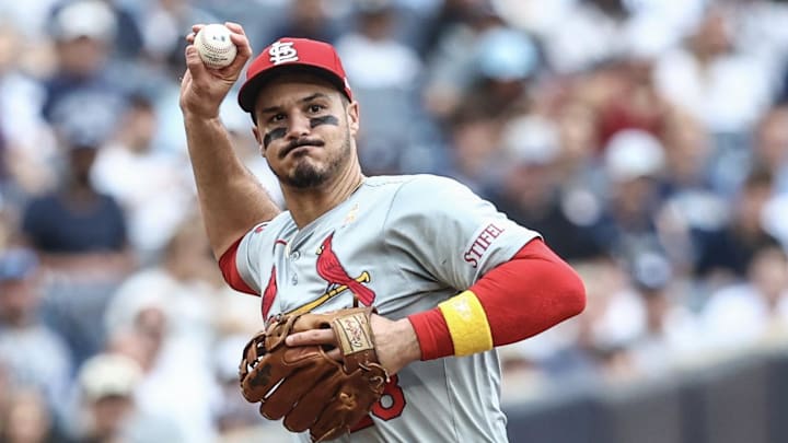 Sep 1, 2024; Bronx, New York, USA;  St. Louis Cardinals third baseman Nolan Arenado (28) at Yankee Stadium.
