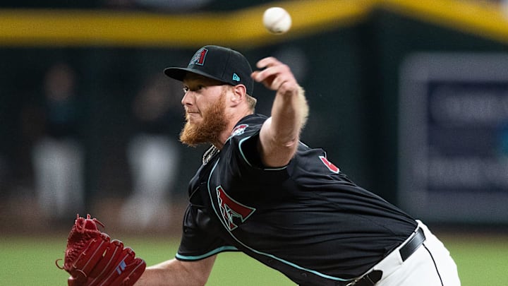 Arizona Diamondbacks pitcher A.J. Puk (33) delivers a pitch on July 27, 2024 at Chase Field in Phoenix. Arizona Diamondbacks pitcher A.J. Puk (33) delivers a pitch on July 27, 2024 at Chase Field in Phoenix.