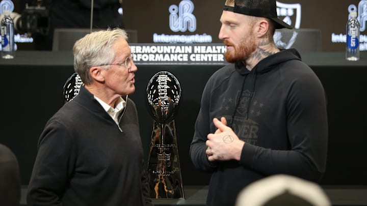 Raiders coach Pete Carroll and edge rusher Maxx Crosby