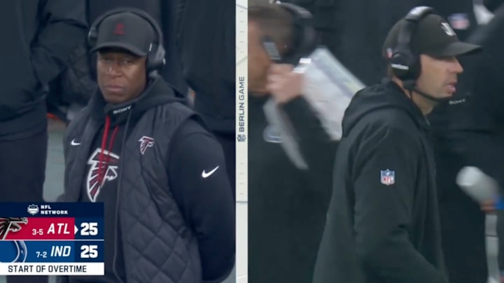 Raheem Morris and Shane Steichen watched as the referees managed to screw up the OT coin toss for Colts-Falcons