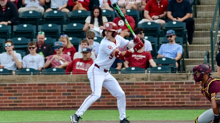Oklahoma infielder Camden Johnson prepares to swing against Arizona State.