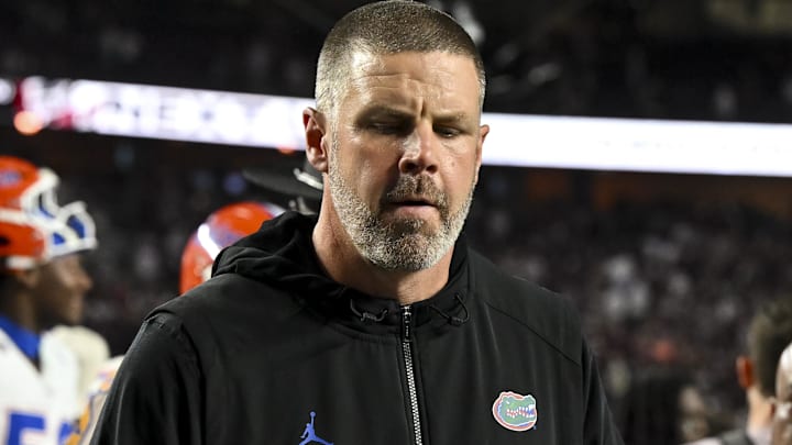 Oct 11, 2025; College Station, Texas, USA; Florida Gators head coach Billy Napier walks off the field after the game against the Texas A&M Aggies at Kyle Field. Mandatory Credit: Maria Lysaker-Imagn Images 