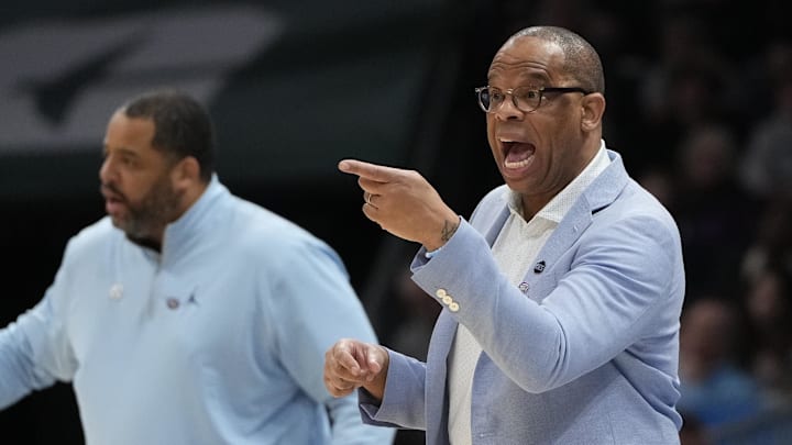 UNC basketball head coach Hubert Davis versus Michigan State UNC basketball head coach Hubert Davis versus Michigan State