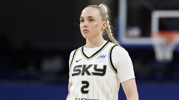 May 6, 2025; Chicago, IL, USA; Chicago Sky guard Hailey Van Lith (2) looks on during the first half of a WNBA pre-season game against the Minnesota Lynx at Wintrust Arena. Mandatory Credit: Kamil Krzaczynski-Imagn Images