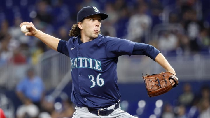 Seattle Mariners starting pitcher Logan Gilbert. Seattle Mariners starting pitcher Logan Gilbert.
