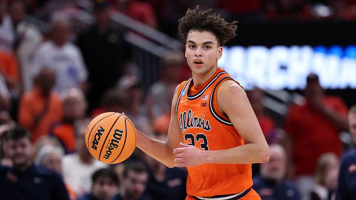 Mar 26, 2026; Houston, TX, USA; Illinois Fighting Illini guard Keaton Wagler (23) dribbles the ball against the Houston Cougars in the first half during a Sweet Sixteen game of the South Regional of the men's 2026 NCAA Tournament at Toyota Center. Mandatory Credit: Troy Taormina-Imagn Images Mar 26, 2026; Houston, TX, USA; Illinois Fighting Illini guard Keaton Wagler (23) dribbles the ball against the Houston Cougars in the first half during a Sweet Sixteen game of the South Regional of the men's 2026 NCAA Tournament at Toyota Center. Mandatory Credit: Troy Taormina-Imagn Images