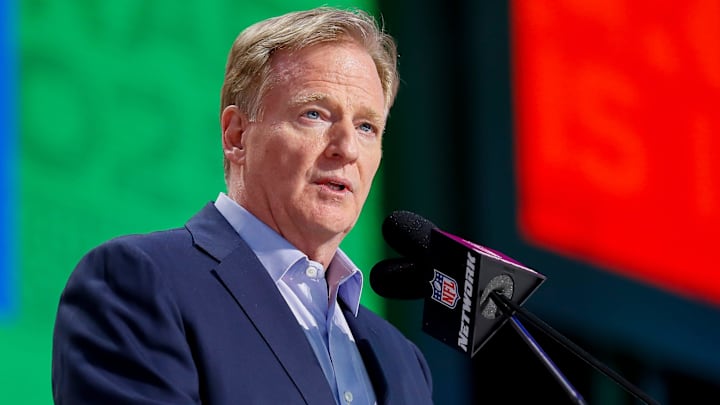 NFL Commissioner Roger Goodell welcomes fans to the 2025 NFL Draft before the first round on Thursday, April 24, 2025, at Lambeau Field in Green Bay, Wisconsin. The draft runs through April 26.
Tork Mason/USA TODAY NETWORK-Wisconsin