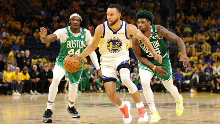 Robert Williams III, Stephen Curry and Marcus Smart.