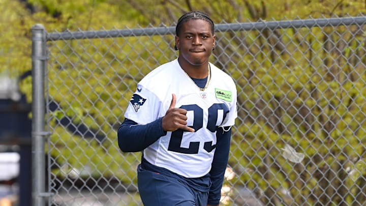 May 11, 2024; Foxborough, MA, USA; New England Patriots running back Terrell Jennings (29) walks to the practice field at the New England Patriots rookie camp at Gillette Stadium. Mandatory Credit: Eric Canha-Imagn Images May 11, 2024; Foxborough, MA, USA; New England Patriots running back Terrell Jennings (29) walks to the practice field at the New England Patriots rookie camp at Gillette Stadium. Mandatory Credit: Eric Canha-Imagn Images