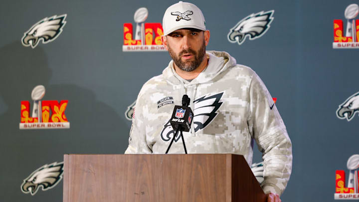 Philadelphia Eagles head coach Nick Sirianni during a press conference in advance of Super Bowl LIX at New Orleans Marriott.