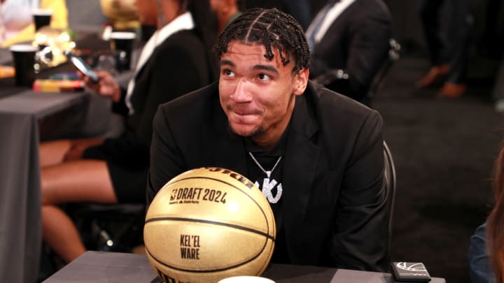 Kel'el Ware pictured at the 2024 NBA Draft as he was selected 15th overall by the Miami Heat.