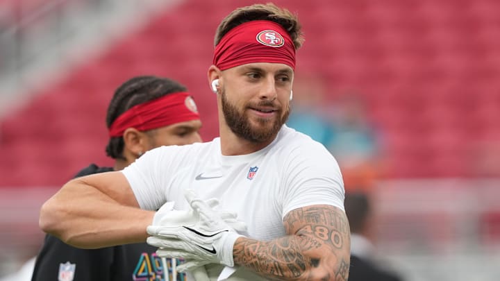 Sep 28, 2025; Santa Clara, California, USA; San Francisco 49ers wide receiver Ricky Pearsall (1) before the game against the Jacksonville Jaguars at Levi's Stadium. Mandatory Credit: Darren Yamashita-Imagn Images Sep 28, 2025; Santa Clara, California, USA; San Francisco 49ers wide receiver Ricky Pearsall (1) before the game against the Jacksonville Jaguars at Levi's Stadium. Mandatory Credit: Darren Yamashita-Imagn Images