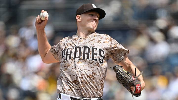 Apr 12, 2026; San Diego, California, USA; San Diego Padres starting pitcher Nick Pivetta (27) delivers during the first inning against the Colorado Rockies at Petco Park. Mandatory Credit: Denis Poroy-Imagn Images Apr 12, 2026; San Diego, California, USA; San Diego Padres starting pitcher Nick Pivetta (27) delivers during the first inning against the Colorado Rockies at Petco Park. Mandatory Credit: Denis Poroy-Imagn Images