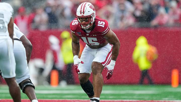Sep 19, 2026; Madison, Wisconsin, USA;  Wisconsin Badgers linebacker Sebastian Cheeks (15) during the game against the Eastern Michigan Eagles at Camp Randall Stadium. Mandatory Credit: Jeff Hanisch-Imagn Images