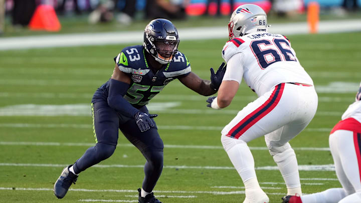 Feb 8, 2026; Santa Clara, CA, USA; Seattle Seahawks linebacker Boye Mafe (53) rushes against New England Patriots offensive tackle Will Campbell (66) during the second quarter in Super Bowl LX at Levi's Stadium. Mandatory Credit: Darren Yamashita-Imagn Images Feb 8, 2026; Santa Clara, CA, USA; Seattle Seahawks linebacker Boye Mafe (53) rushes against New England Patriots offensive tackle Will Campbell (66) during the second quarter in Super Bowl LX at Levi's Stadium. Mandatory Credit: Darren Yamashita-Imagn Images