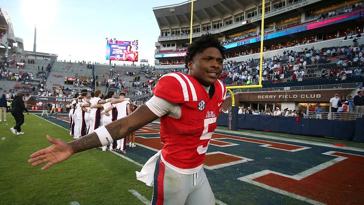 Oct 17, 2026; Oxford, Mississippi, USA; Mississippi Rebels running back Kewan Lacy (5) celebrates after the game against the Missouri Tigers at Vaught-Hemingway Stadium. Mandatory Credit: Petre Thomas-Imagn Images Oct 17, 2026; Oxford, Mississippi, USA; Mississippi Rebels running back Kewan Lacy (5) celebrates after the game against the Missouri Tigers at Vaught-Hemingway Stadium. Mandatory Credit: Petre Thomas-Imagn Images