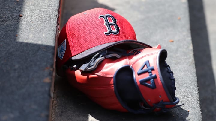 Mar 15, 2019; Tampa, FL, USA; Boston Red Sox hat and glove lay in the dugout at George M. Steinbrenner Field. Mandatory Credit: Kim Klement-Imagn Images Mar 15, 2019; Tampa, FL, USA; Boston Red Sox hat and glove lay in the dugout at George M. Steinbrenner Field. Mandatory Credit: Kim Klement-Imagn Images