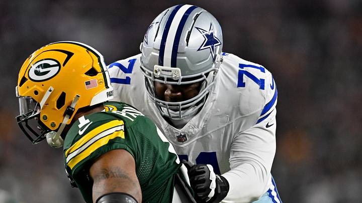 Dallas Cowboys offensive tackle Nate Thomas and Green Bay Packers defensive end Micah Parsons. Dallas Cowboys offensive tackle Nate Thomas and Green Bay Packers defensive end Micah Parsons.