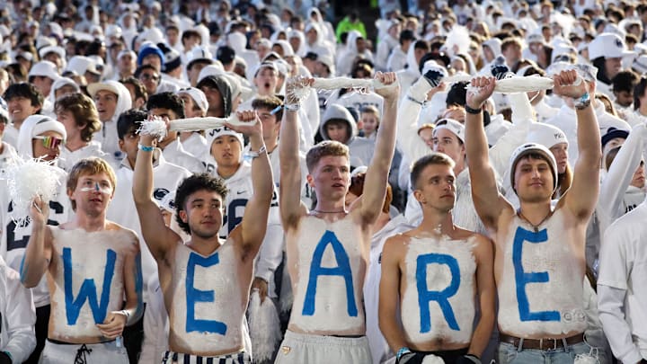 Penn State students cheer during the third quarter against the Washington Huskies at Beaver Stadium. 