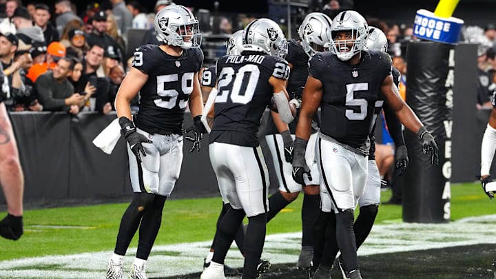 Jan 7, 2024; Paradise, Nevada, USA; Las Vegas Raiders players celebrate after Las Vegas Raiders