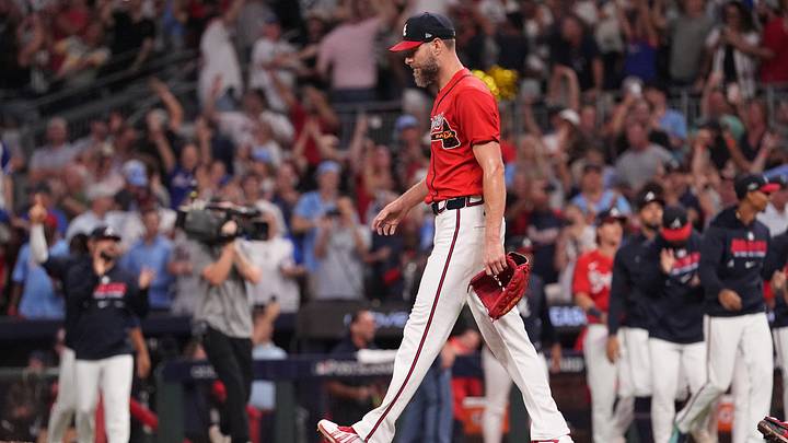 Oct 1, 2026; Cumberland, Georgia, USA; Atlanta Braves pitcher Chris Sale (51) walks on the field after defeating the Philadelphia Phillies in game three of the Wildcard round for the 2026 MLB Playoffs at Truist Field. Mandatory Credit: Dale Zanine-Imagn Images Oct 1, 2026; Cumberland, Georgia, USA; Atlanta Braves pitcher Chris Sale (51) walks on the field after defeating the Philadelphia Phillies in game three of the Wildcard round for the 2026 MLB Playoffs at Truist Field. Mandatory Credit: Dale Zanine-Imagn Images