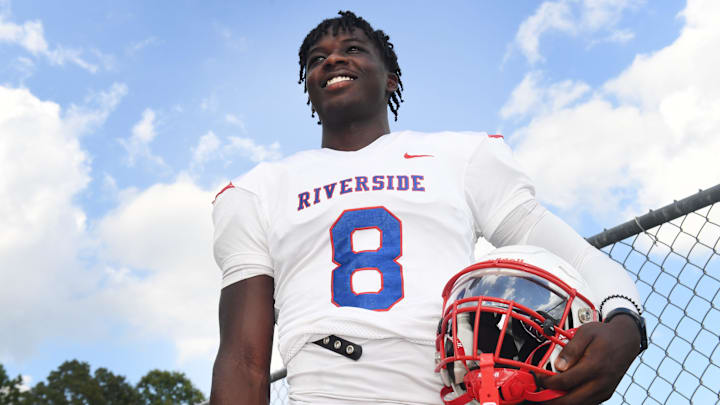 Riverside wide receiver Mikkel Skinner on the field at the Landrum High School on Aug 9, 2024.