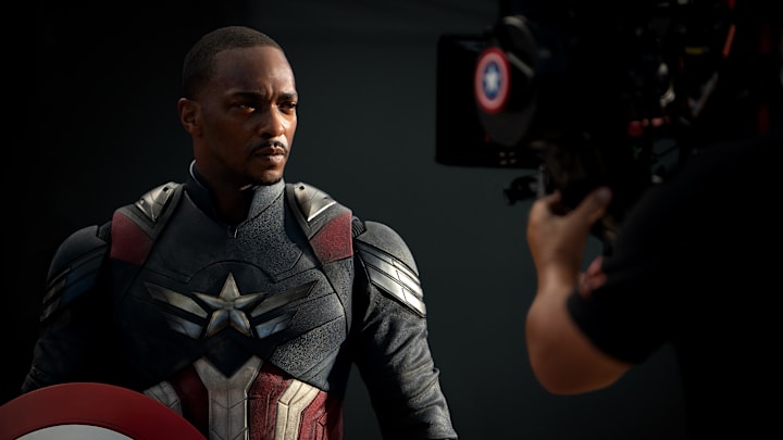 Anthony Mackie behind the scenes of Marvel Studios' CAPTAIN AMERICA: BRAVE NEW WORLD. Photo by Eli Adé. © 2024 MARVEL.