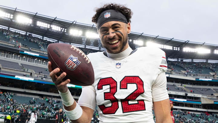 Dec 31, 2023; Philadelphia, Pennsylvania, USA; Arizona Cardinals safety Joey Blount (32) reacts after a victory against the Philadelphia Eagles at Lincoln Financial Field. Mandatory Credit: Bill Streicher-Imagn Images Dec 31, 2023; Philadelphia, Pennsylvania, USA; Arizona Cardinals safety Joey Blount (32) reacts after a victory against the Philadelphia Eagles at Lincoln Financial Field. Mandatory Credit: Bill Streicher-Imagn Images