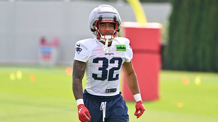 Jul 28, 2026; Foxborough, MA, USA; New England Patriots running back Treveyon Henderson (32) walks to practice for training camp at Gillette Stadium. Mandatory Credit: Eric Canha-Imagn Images Jul 28, 2026; Foxborough, MA, USA; New England Patriots running back Treveyon Henderson (32) walks to practice for training camp at Gillette Stadium. Mandatory Credit: Eric Canha-Imagn Images