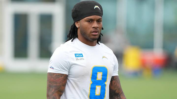 Los Angeles Chargers running back Omarion Hampton (8) during offseason workouts at The Bolt. Mandatory Credit: Kirby Lee-Imagn Images