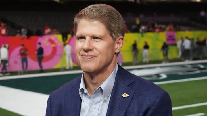 Feb 3, 2025; New Orleans, LA, USA;  Kansas City Chiefs executive Clark Hunt is interviewed during Super Bowl LIX Opening Night at Ceasars Superdome. Mandatory Credit: Kirby Lee-Imagn Images